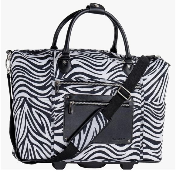 NEW Carry On Friendly Rolling Travel Bag Zebra Print Wheeled Duffel Luggage - Picture 9 of 10